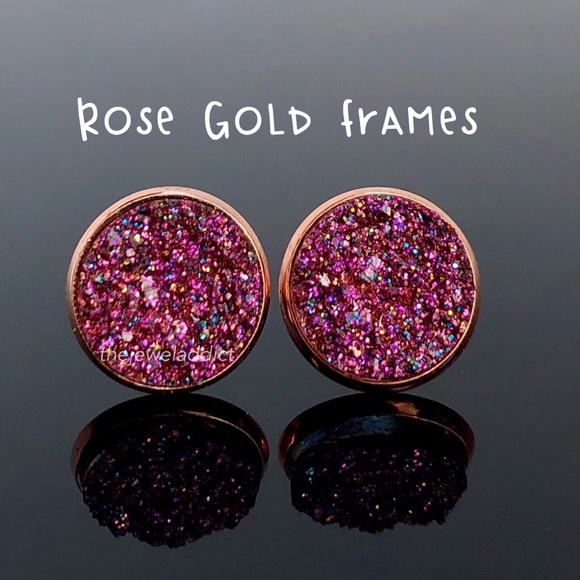 3 for 15🎀magenta glitter faux Druzy silver studs - Picture 14 of 14